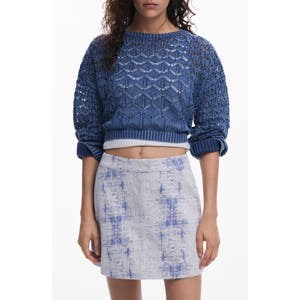 Кроп-топ Desigual из открытой вязки с зигзагообразным узором, длинными рукавами и круглым вырезом 10047619