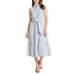 Платье молодежное в полоску без рукавов с поясом от Jones New York, 65% полиэстер, 35% хлопок 10048411