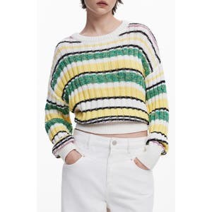 Лонгслив свободного кроя с яркими полосками Desigual из 100% хлопка, рибана, круглый вырез 10047187