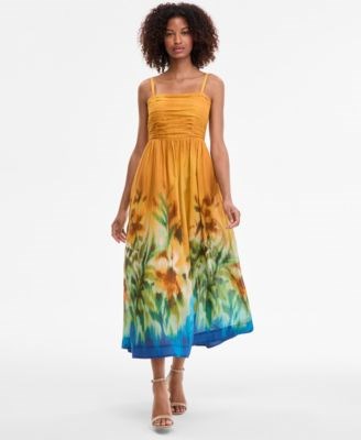 Tahari by ASL Женское миди-платье с рюшами и тропическим принтом, размер 0P-16 11238578