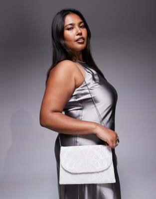 True Decadence Белая сумка-клатч с бисером с регулируемым плечевым ремнем и магнитной застежкой 11178383