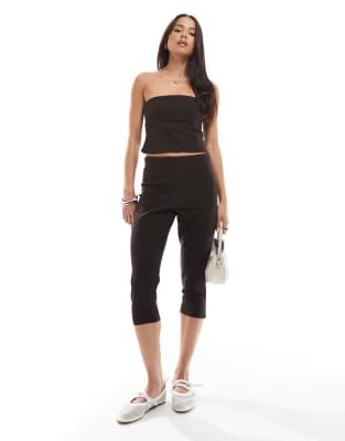 Капри брюки Miss Selfridge из бенгали шоколадного цвета, средней посадки, с застежкой на молнии 11213426