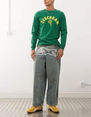 Винтажные голубые джинсы-бермуды ICECREAM с пятью карманами и фирменными деталями 11170469