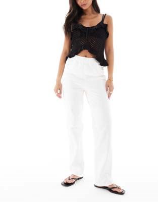 Джинсы прямого кроя Miss Selfridge с эластичным поясом в светлом оттенке, 100% хлопок 11230757