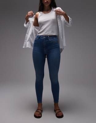 Джинсы Topshop Hourglass Jamie с высокой посадкой и зауженным кроем из стрейч-денима, цвет митд-блю 11178424