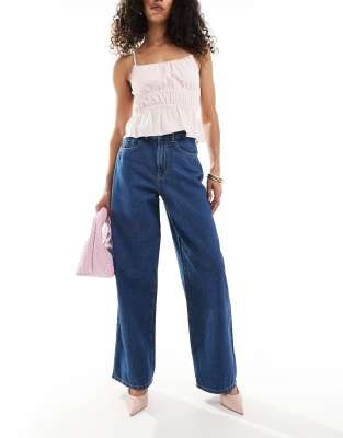 Джинсы Vero Moda с высокой талией и широкими штанинами Kirsa, среднего синего оттенка 11225666