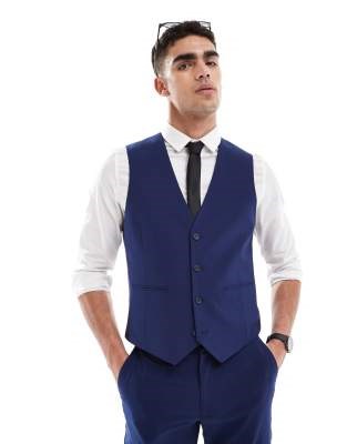 Стильный темно-синий жилет для смокинга ASOS DESIGN с V-образным вырезом и приталенным кроем 11221415