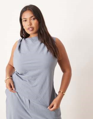 ASOS Curve Топ ASOS DESIGN Curve без рукавов с асимметричным кроем, закрученными деталями и высокой горловиной 11234887