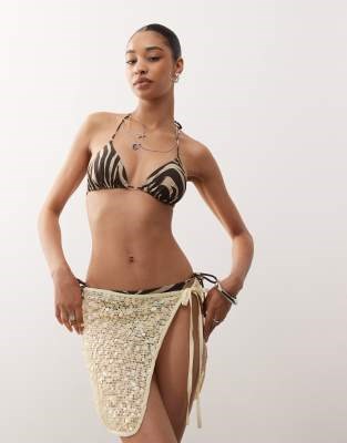 Юбка на завязках Reclaimed Vintage из светло-желтых пайеток с низкой посадкой и декоративным узлом спереди 11206067