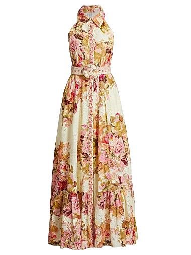 Хлопковое макси-платье-рубашка с цветочным принтом и поясом от Hemant &amp, Nandita 11021033