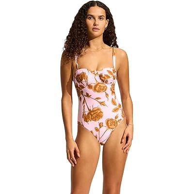 Купальник Seafolly Rococo цельный с декольте, сборками и поддержкой груди 11237527