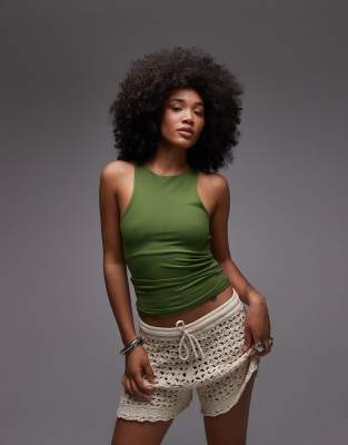 Топ-борцовка Topshop из зелёного слинкового трикотажа с облегающим силуэтом и круглым вырезом 11225916