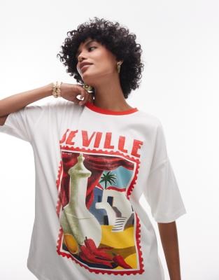Футболка Topshop свободного кроя с графическим принтом «Севилья» и контрастным воротником 11234186