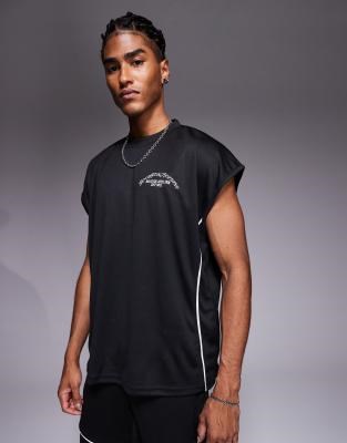 Черная молодёжная безрукавка Good For Nothing с бежевой окантовкой и вышивкой, расслабленный крой 11228971