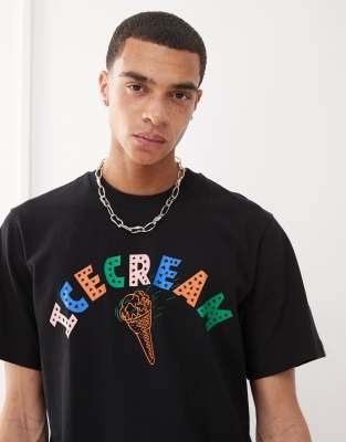 Футболка ICECREAM с короткими рукавами и принтом рожка на чёрном фоне, стандартный крой 11170473