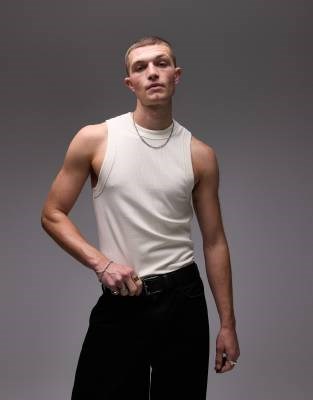 Майка Topman экрю с высоким воротом и полосатым рифлёным текстилем 11178411