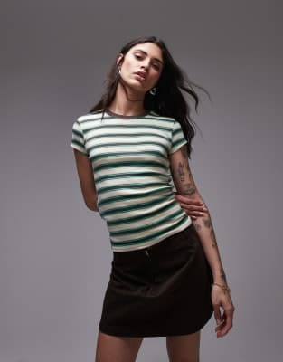 Футболка Topshop с короткими рукавами и зелеными полосками для повседневной носки, 100% хлопок 11234175