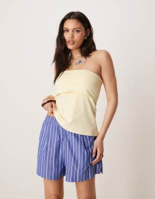 Шорты из хлопкового поплина GINA TRICOT с высокой талией и эластичным поясом в сине-белую полоску 11201839