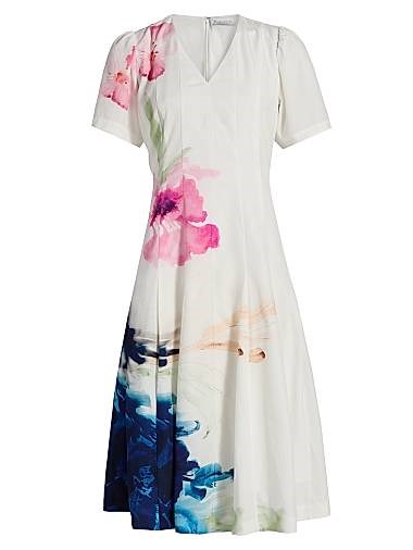 Платье Layla с цветочным принтом Elie Tahari – V-образный вырез, короткие рукава и карманы 11010057