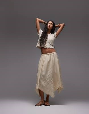 Юбка Topshop с нежной вышивкой и асимметричным подолом, низкой посадкой и эластичным поясом 10048609