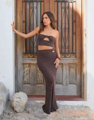 Макси-юбка из хлопка с вышивкой от 4th &amp, Reckless в коричневом цвете, высокая посадка, часть комплекта 11234233