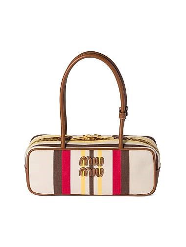 Miu Miu Сумка-торба из полотна и кожи с золотистой фурнитурой и ручками, размер 28 х 11 х 8 см 11167633