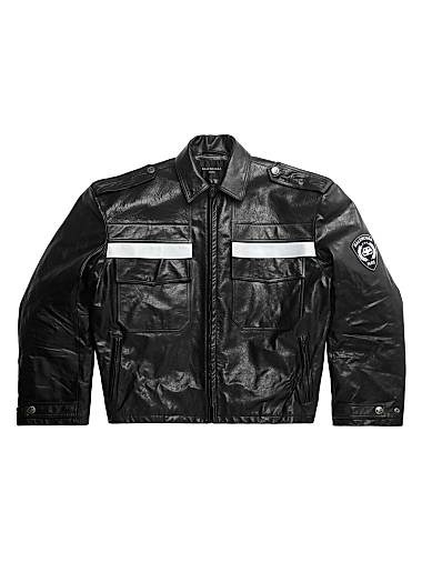 Жакет Paris Uniform от Balenciaga из мягкой матовой кожи с отражающими полосами и oversize кроем 11167626