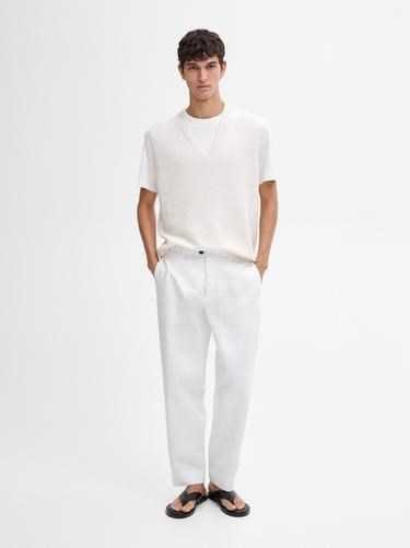 Модный льняной жилет Massimo Dutti с V-образным вырезом 11235856