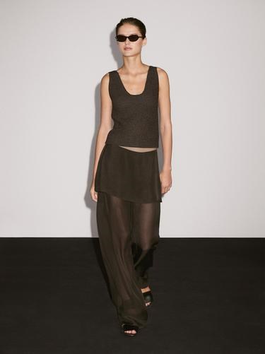 Женский топ Massimo Dutti из хлопковой смеси с круглым вырезом для стильных образов 11229580