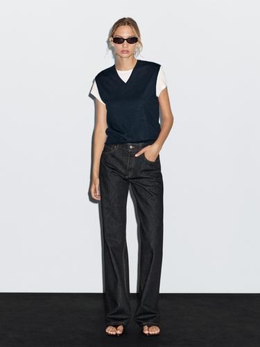 Джинсы Massimo Dutti с высокой талией и широкими штанинами для молодёжного стиля 11234904