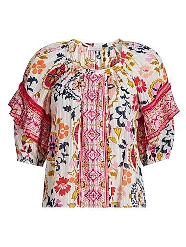 Блуза Ramy Brook Maya с цветочным принтом, из лёгкого хлопка, с короткими рукавами 11166522