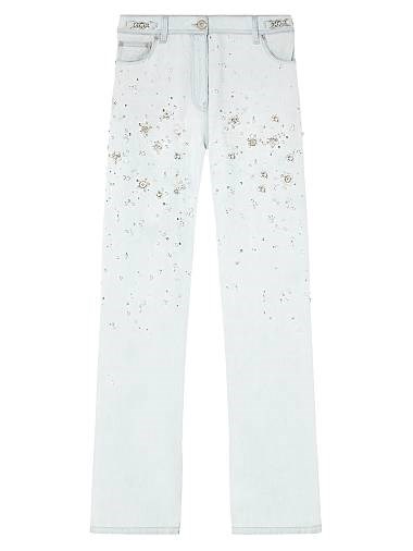 Джинсы Versace с прямыми штанинами и вышивкой из жесткого денима, пять карманов, Италия 11165720