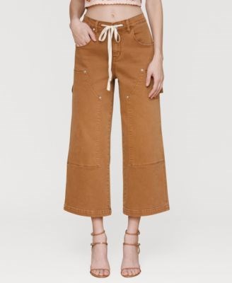 Укороченные джинсы среднего размера с завязкой на талии из хлопка и спандекса от Avec Les Filles 11236917