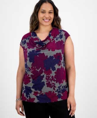 Стильная блузка большого размера Kasper с драпировкой на вырезе и короткими рукавами 11227906