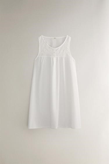 Хлопковая ночная рубашка без рукавов с вышивкой и круглым вырезом, Zara Home 11229615