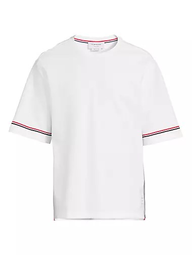 Хлопковая футболка в стиле регби Thom Browne с короткими рукавами и круглым вырезом, производство Япония 10049148