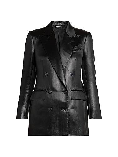 Двубортный жакет из жидкого сатина Tom Ford с острыми лацканами и длинными рукавами, изготовленный в Италии 11166004