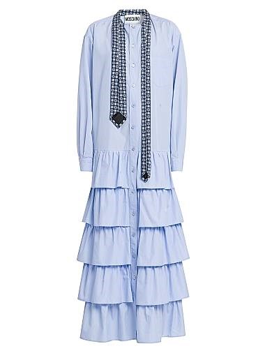 Платье-рубашка из хлопкового поплина с рифленым подолом и акцентом в виде завязки на горловине от Moschino 11168539