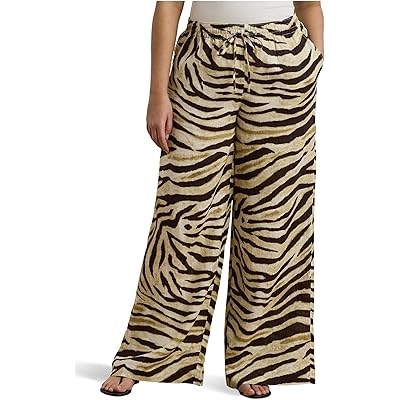 Широкие льняные брюки с зебровым принтом в больших размерах от LAUREN Ralph Lauren, высокая посадка, эластичный пояс 11230692