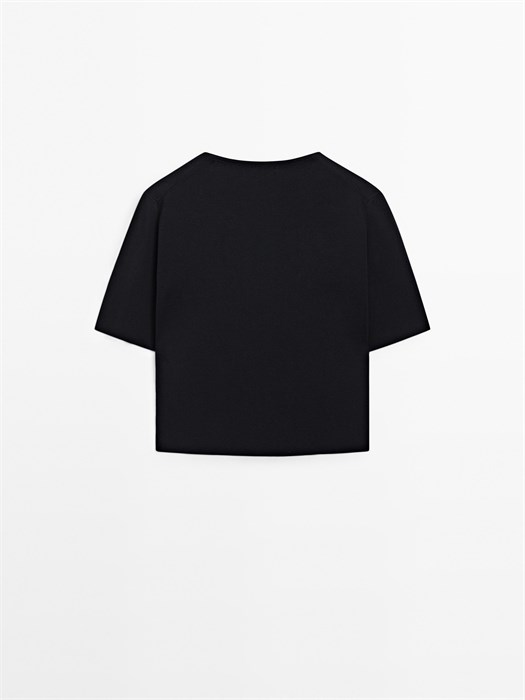 Короткий кардиган Massimo Dutti с V-образным вырезом и рукавами три четверти из лёгкой пряжи 11202038