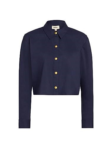 Кроп-топ Cosette с асимметричным подолом и классическим воротником от L',Agence из хлопковой смеси 11166595