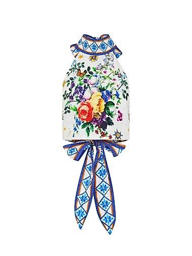 Молодёжный кроп-топ Camilla из льна с цветочным принтом и завязками на спине 11166019