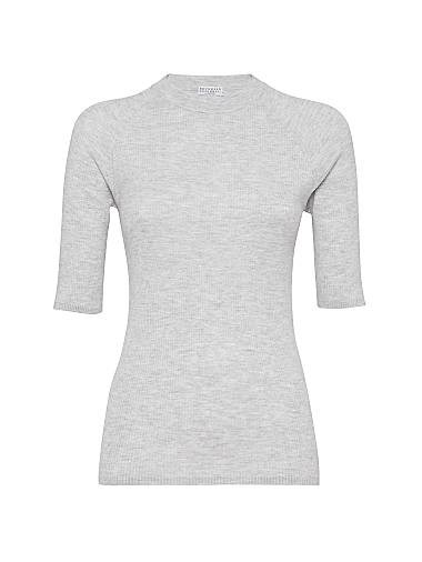 Brunello Cucinelli Легкий мерцающий кашемировый свитер с рифленой фактурой, 46% кашемир, производство Италия 11167803