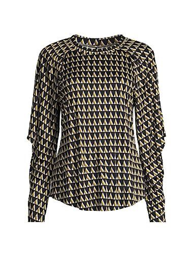 Ginger &amp, Smart Лонгслив Liaison с драпировкой на рукавах, 80% вискоза, 20% шелк, геометрический узор 11164389