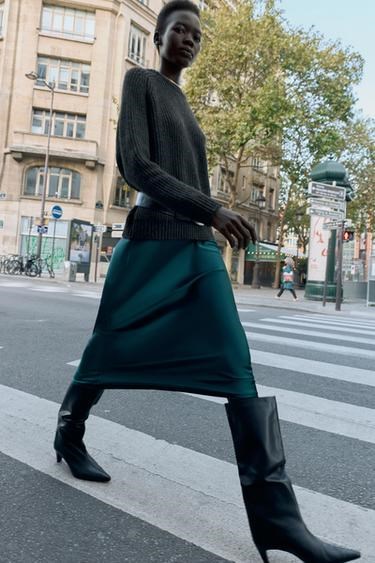 Миди-юбка из сатина Zara с эластичным поясом, размеры XS-XXL 11171649