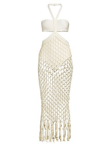 Пляжное платье PatBO с открытыми плечами и крупными бусинами, 85% полиамид 11018858