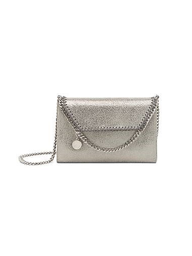 Stella McCartney Мини-сумка Falabella с металлическим блеском и цепочками для плечевого и верхнего переноски, с одним внутренним карманом 11166618