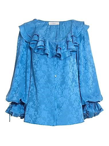 Шелковая блузка с цветочным принтом и рюшами на горловине от Chloe, 100% шелк, длинные рукава 11166657