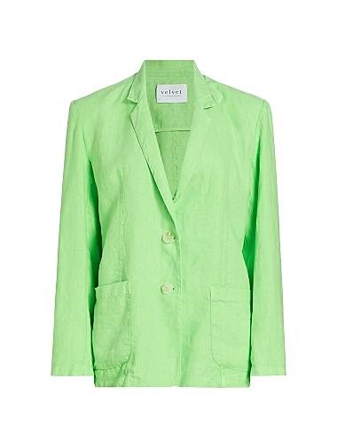 Льняной двубортный пиджак Cassie Velvet by Graham &amp, Spencer с карманами и длинными рукавами 11164904