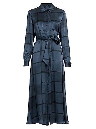 Шёлковое макси-платье Kiton с клетчатым принтом и поясом, 100% шёлк, Италия 11168299